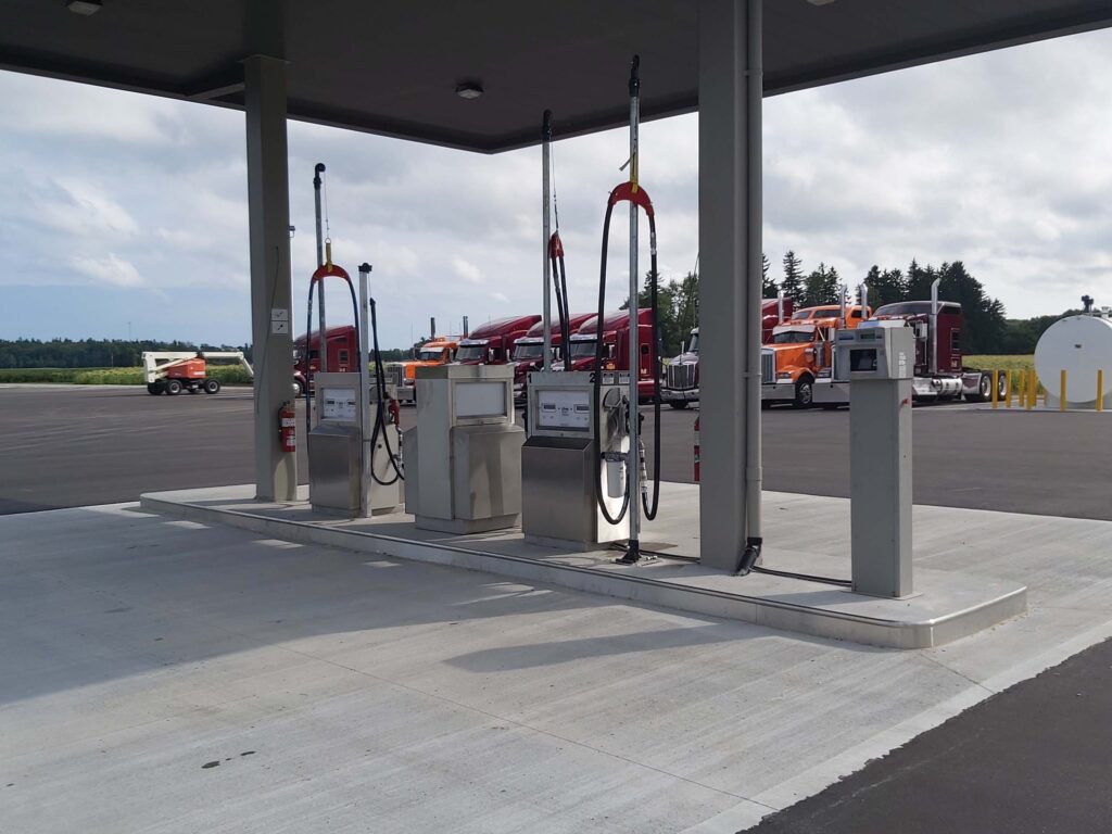 Two diesel pumps at a semi truck gas station